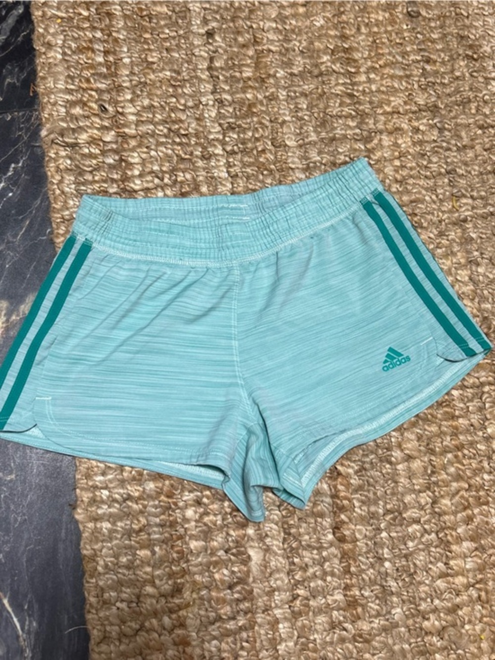 adidas Light Aqua Aero Ready Running Shorts with Teal Stripes